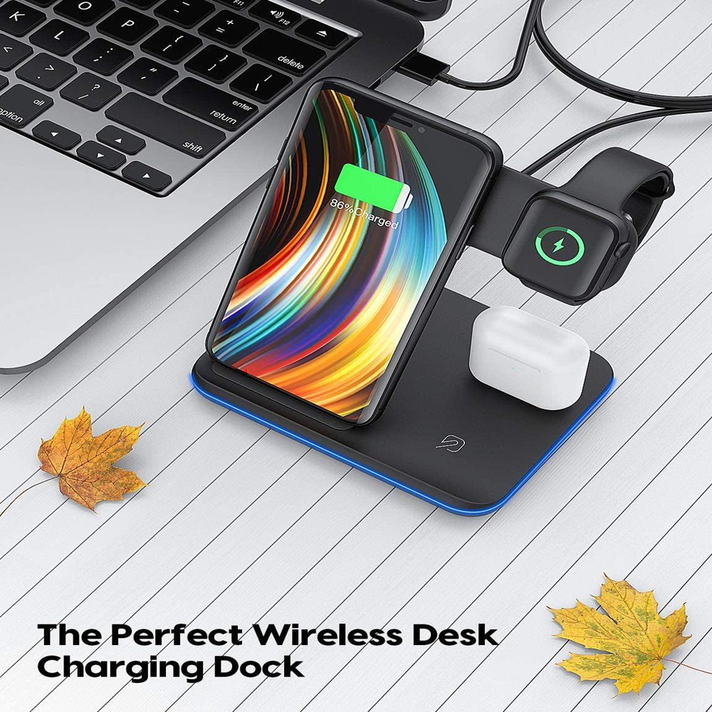Wireless Charger Station, Qi-Certified 3 in 1 Fast Wireless Charger Stand  with Breathing Indicator Compatible with Apple Watch Airpods for iPhone  14/13/12/11/Pro Max/12 Mini/11 Pro/XR/8 Plus 